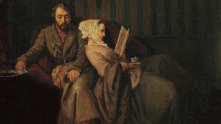 Heine und seine Frau. Gemälde, 1851, von Ernst Kietz (18151892). Öl auf Leinwand, 34 × 37 cm. Düsseldorf, Heinrich-Heine-Institut.