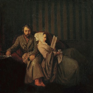 Heine und seine Frau. Gemälde, 1851, von Ernst Kietz (18151892). Öl auf Leinwand, 34 × 37 cm. Düsseldorf, Heinrich-Heine-Institut.