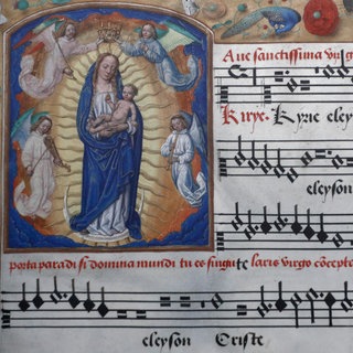 Ausstellung „Polyphonie im Bild“. Musikhandschriften aus der Werkstatt von Petrus Alamire. 16. Jahrhundert. Königliches Kloster Brou, Bourg-en-Bresse. Frankreich.