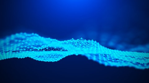 Digitale Visualisierung von Datenpunkten als blaue Welle
