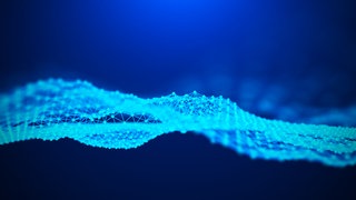 Digitale Visualisierung von Datenpunkten als blaue Welle
