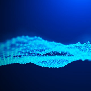 Digitale Visualisierung von Datenpunkten als blaue Welle