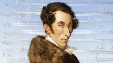 Carl Maria von Weber, 1786 1826, deutscher Komponist, Dirigent und Pianist (digital bearbeitet nach einem Gemälde von Ferdinand Schimon, Notizblatt zur romantischen Oper "Der Freischütz").