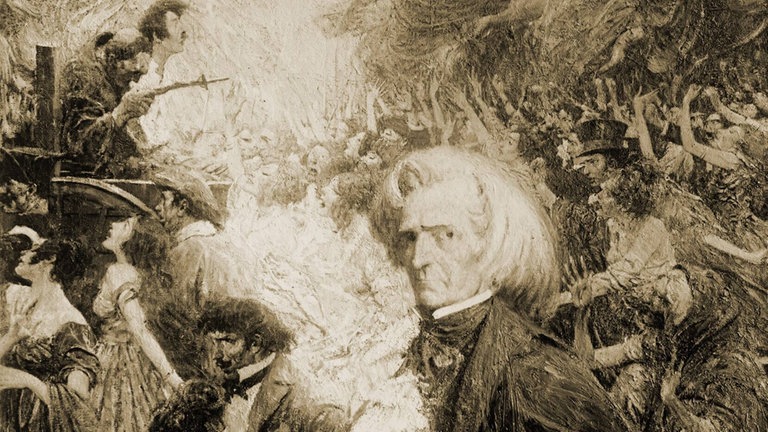 Hector Berlioz (1803–1869) in einer fantasievollen Darstellung einer Szene aus seiner "Symphonie fantastique" (Gemälde von Harvey Dunn, 1918).