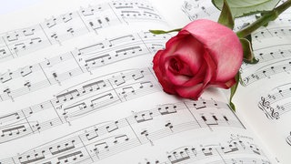 Musiknoten-Blatt mit roter Rose