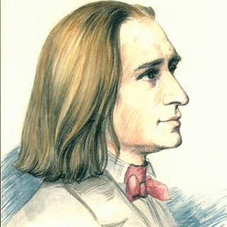 Porträt Franz Liszt, Zeichnung von Freidrich Preller, spätere Kolorierung.