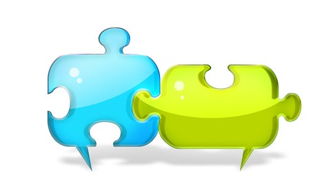 Zwei Sprechblasen, die sich wie Puzzleteile ineinanderfügen: Die deutsche Sprache bietet viele Möglichkeiten, alle Geschlechter anzusprechen und "elegant" zu gendern