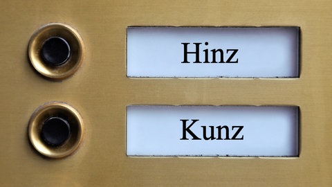 Zwei Klingelschilder mit den Namen "Hinz" und "Kunz": Früher trugen viele Leute den Vornamen Konrad. Zur liebevollen Ansprache hängte man hinten einfach ein "z" an. So wurde Friedrich wird zu Fritz, Heinrich zu Heinz und Konrad zu Kunz – allerdings nur in Süddeutschland. In Nord- und Ostdeutschland hängte man neben dem "z" noch ein "e" an: Fritze, Heinze, Kunze. 