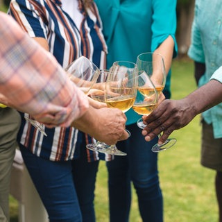 Eine Gruppe Menschen stoßt mit Gläsern an | Erfahrungsbericht: So überraschend kann ein Klassentreffen sein