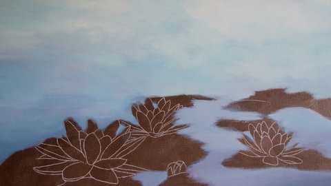 Seerosenteich aus Acrylfarben