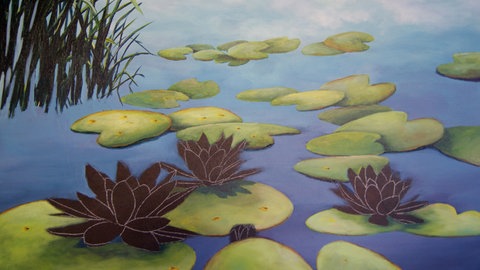 Seerosenteich aus Acrylfarben