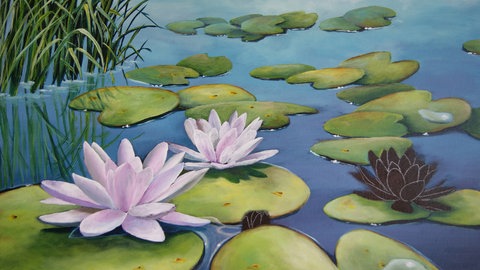 Seerosenteich aus Acrylfarben