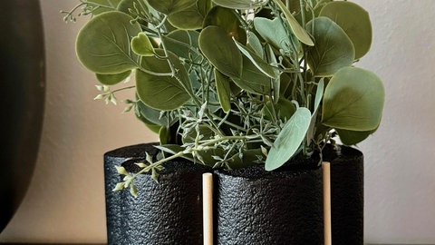 Selbstgemachte Vase aus Dosen und Poolnuel