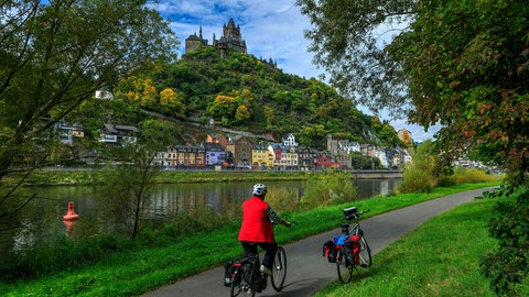 Fahrradfahreer auf dem Moselradweg bei Cochern