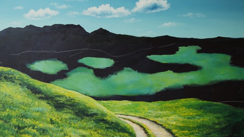 Berge und Wiese malen