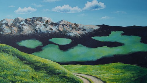 Berge und Wiese malen