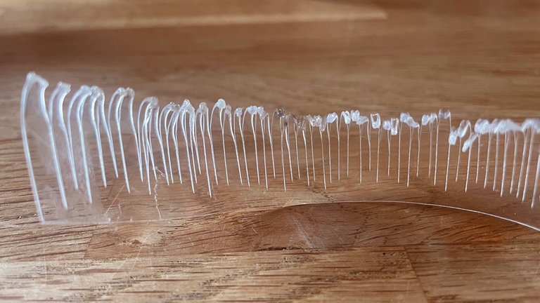 Mit der Flamme des Feuerzeugs zügig an allen Kanten der Blütenblätter entlang fahren. Diese schmelzen dadurch ein und biegen sich leicht. 