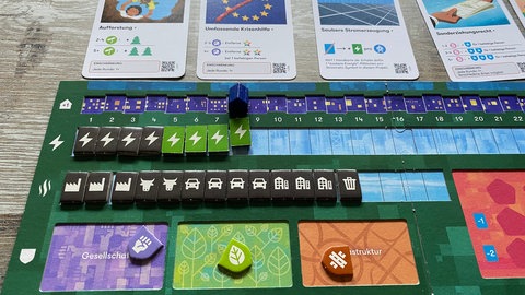 Ein Spieler-Tableau beim Brettspiel "e-mission": Die Jury "Spiel des Jahres" hat den Titel zum "Kennerspiel des Jahres 2024" nominiert.