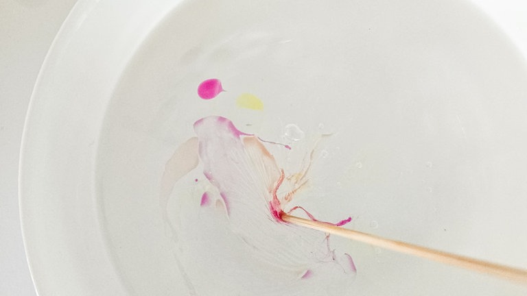 Die Nagellackreste, die jetzt noch oben in der Wasserschüssel schwimmen, können einfach mit einem Zahnstocher herausgenommen...