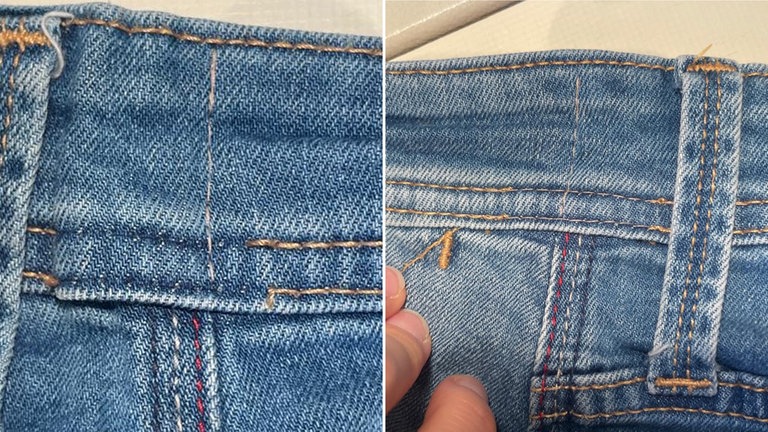 Das Gummiband auf beiden Seiten in Verlängerung zur Seitennaht festnähen, anschließend die Bundansatznähte wieder schließen.