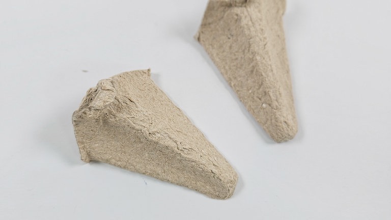 Jede Spitze der Länge nach in zwei Teile schneiden. Man erhält 6 Spitzen. Fünf werden direkt für den Stern verwendet - die sechste kann als Vorlage für weitere Sterne zugeschnitten werden.