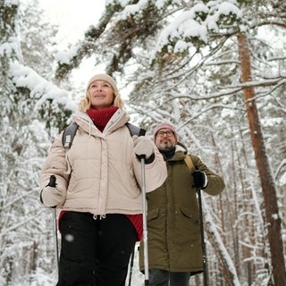 Paar macht Spaziergang im Wald
