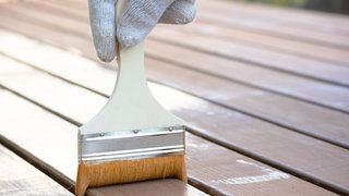 Holz wird mit Pinsel gestrichen