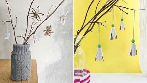 Papierinhänger als Schneglöckchen und in Blumenform