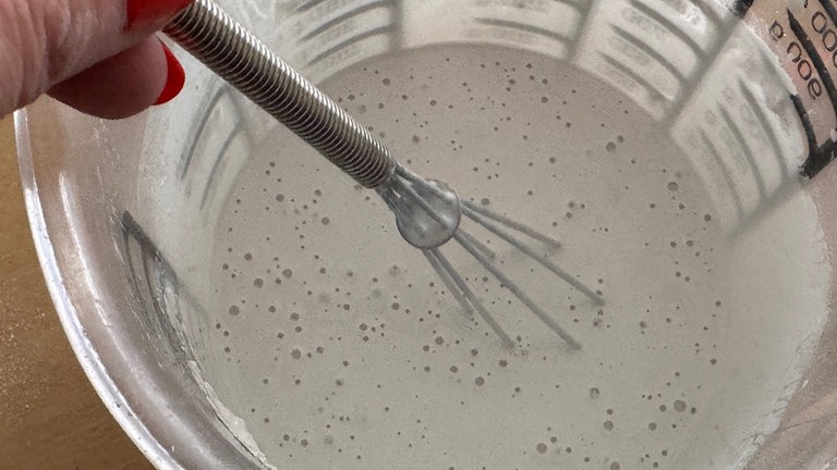 Pulver und Wassers mit einem Schneebesen gut umrühren. 