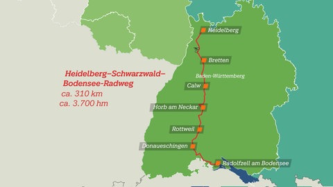 Karte "Heidelberg–Schwarzwald–Bodensee-Radweg"