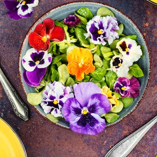 Essbare Blüten auf einem Teller