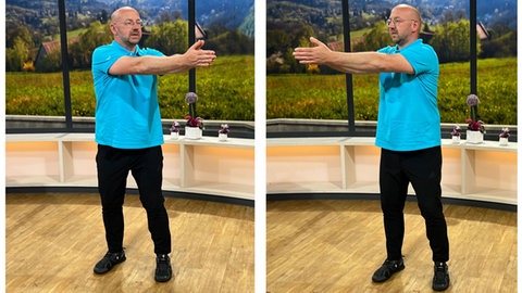 5-Minuten-Fitness: Richtig aufwärmen vor einer Radtour - Übung 3: Rotation der Wirbelsäule im Stand