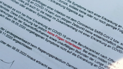 Ein Screenshot des Versicherungsgutachtens mit der Aufschrift "keine Folgen hinterlassen"