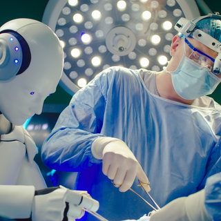 Roboter und Mensch im Operationssaal