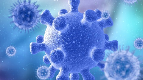 3D-Grafik einer Coronavirus-Zelle. In der Erkältungswelle im Oktober macht Corona nur einen geringen Teil der Infektionen in Deutschland aus, so das RKI.