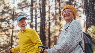 altes Eheparr beim Wandern im Wald