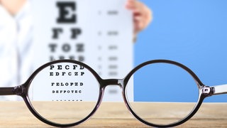 Brille vor Tafel beim Augenarzt