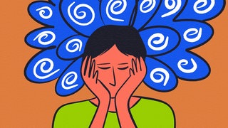 Mensch hält Kopf in Händen - Illustration. Immer mehr junge Menschen diagnostizieren eine Neurodiversität - zum Beispiel ADHS und Autismus - bei sich.