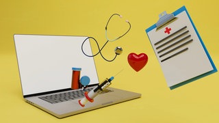 Computer Illustration mit medizinischen Geräten. Im Internet gibt es viele Gesundheitsmythen, die teilweise sogar riskant sind.