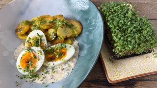 Eierragout in Kräutersoße mit Kartoffeln