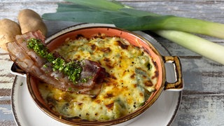 Kartoffel-Lauch-Auflauf mit Speck