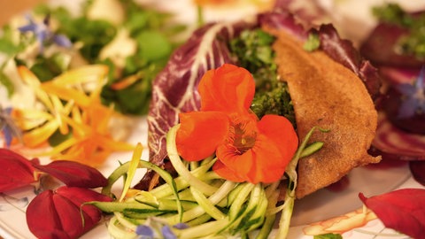 Apfelfrucht-Wrap gefüllt mit Wildkräutersalat
