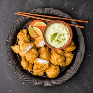 Zander-Knusperli mit Wasabi-Majo