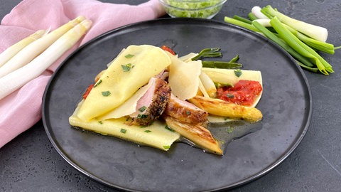 Spargellasagne mit Schweinefilet