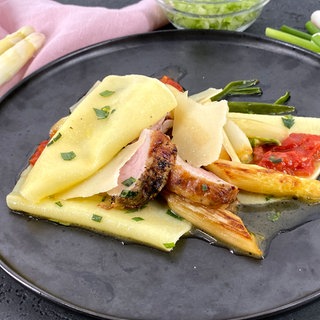 Spargellasagne mit Schweinefilet
