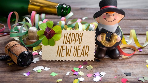 Glückpringer und Sektflasche