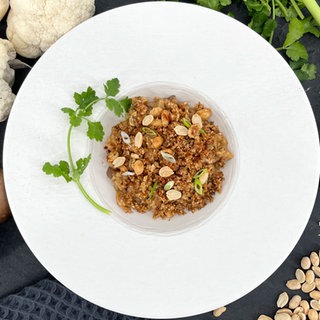Cremiger Bulgur mit Blumenkohl und Champignons