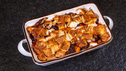 Nach dem Ofen ist das Kürbis-Herbst-Gemüse fertig und lecker.