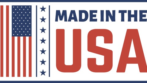 Schriftzug Made in the USA mit amerikanischer Flagge