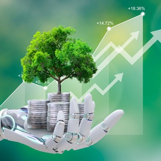 grüne Geldanlage, Hand, Aktien, Bäume 